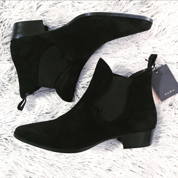 Zara Shoes - NWT ZARA black suede leather slip on ankle boots